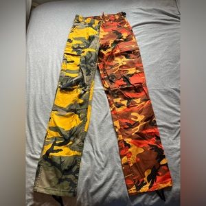 Multi colour camo pants orange, green, yellow like new XS (waist 23/27 inches)
